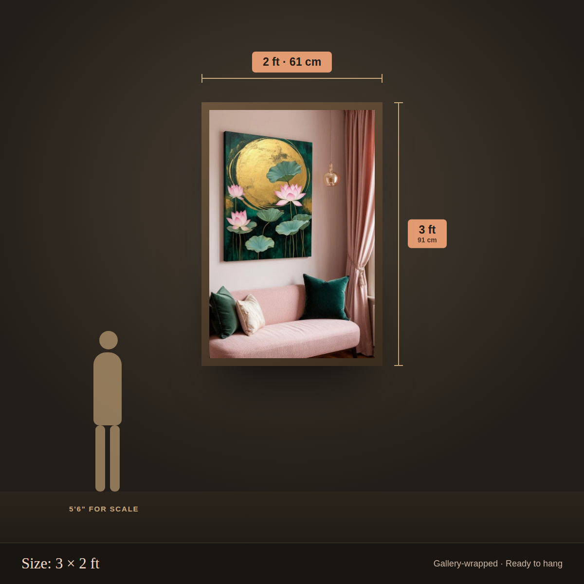 Golden Moon Lotus - size guide 3x2 ft