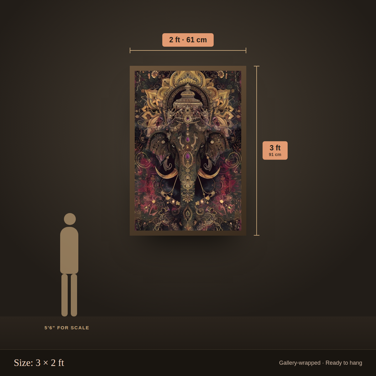 Golden Ganesha Mandala - size guide 3x2 ft