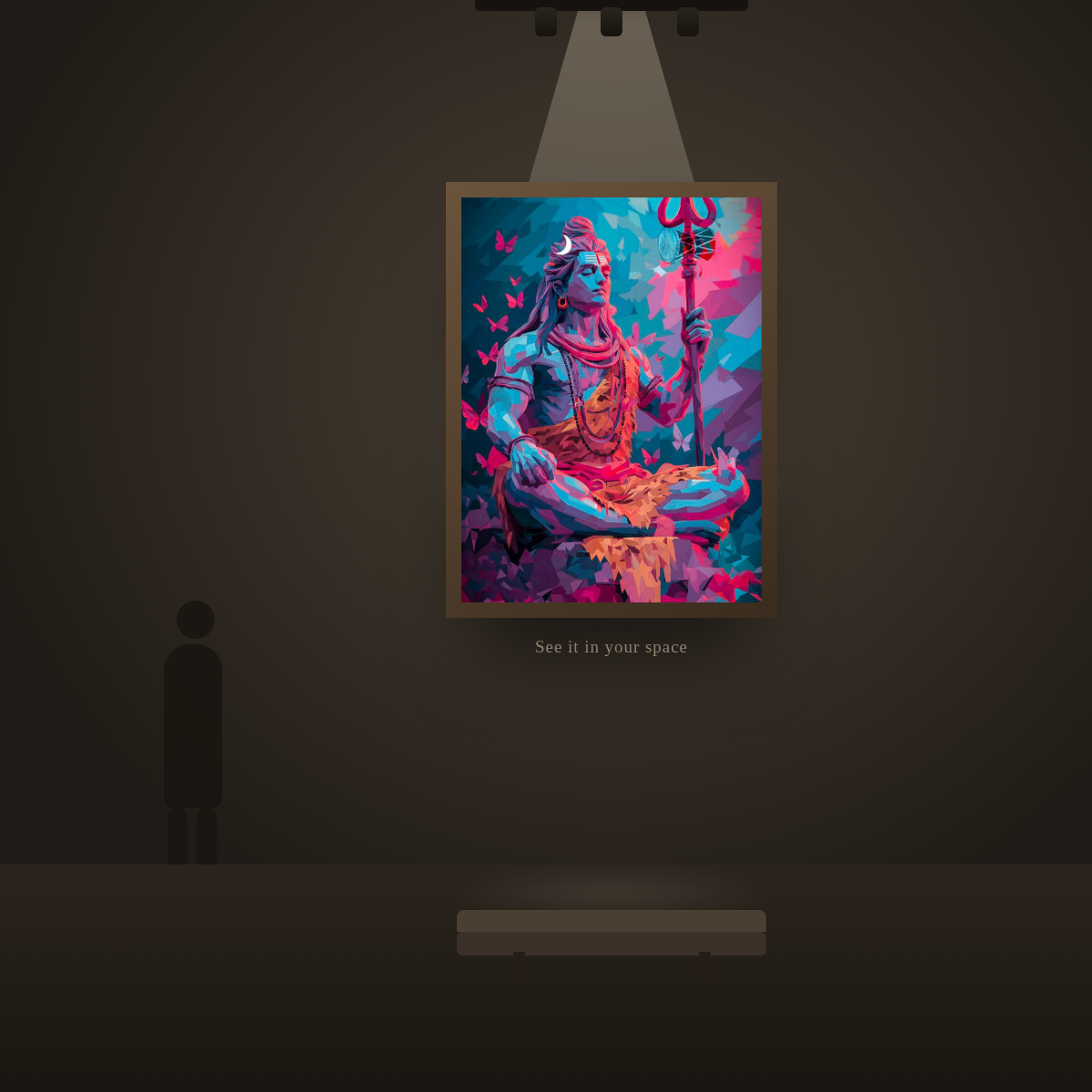 Geometric Meditating Shiva - in a gallery space