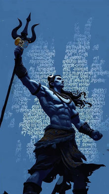 Lord Shiva Trishul Canvas Wall Art – Blue Mahadev Warrior Painting