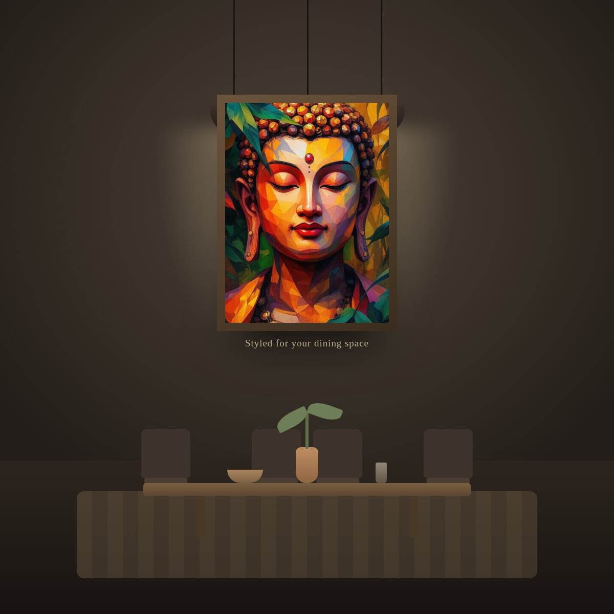 Geometric Buddha - in a dining room