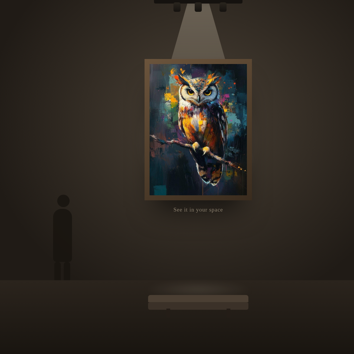 Colorful Abstract Owl - in a gallery space