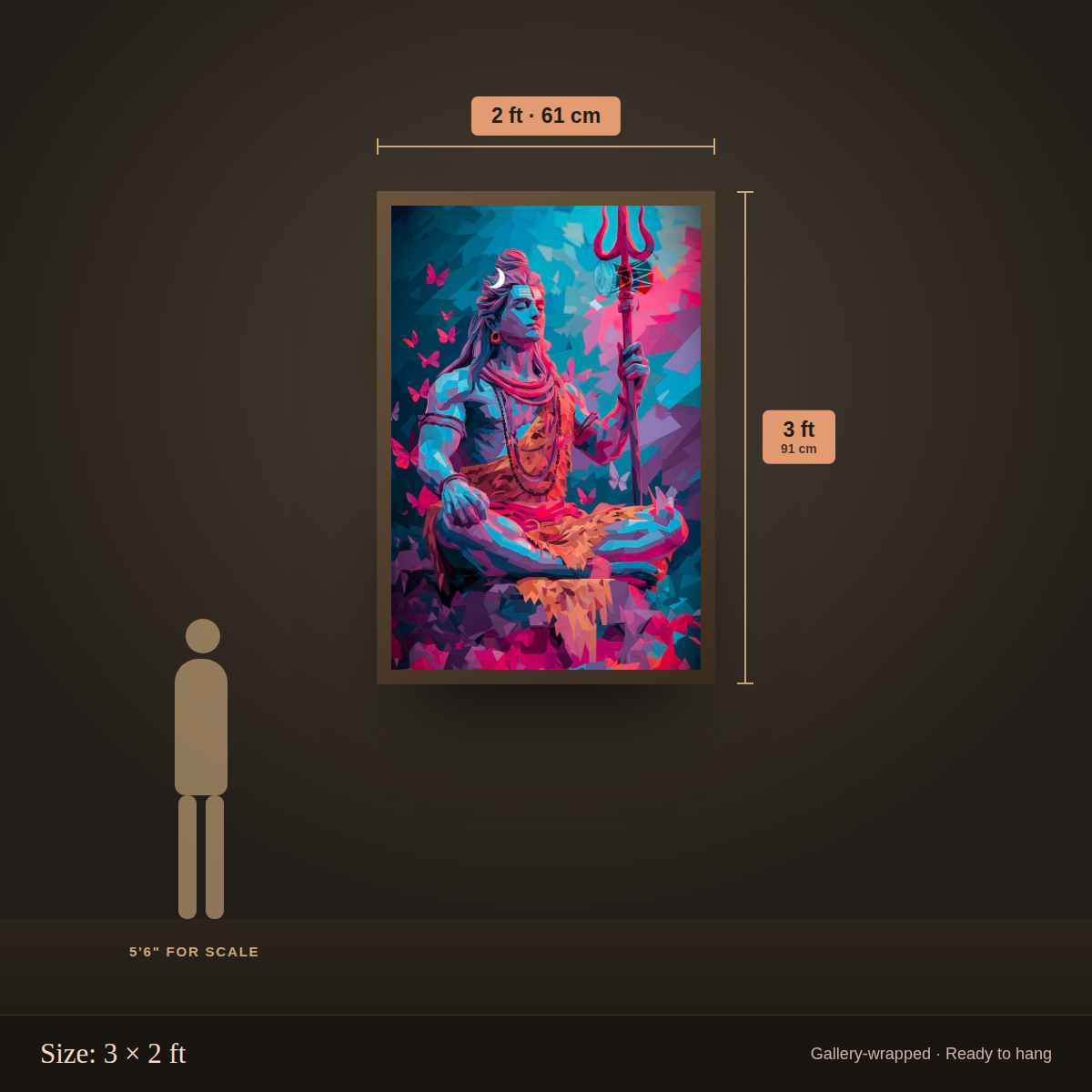 Geometric Meditating Shiva - size guide 3x2 ft