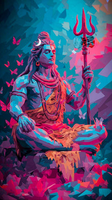 Geometric Meditating Shiva Canvas – Vibrant Mahadev Butterfly Wall Art