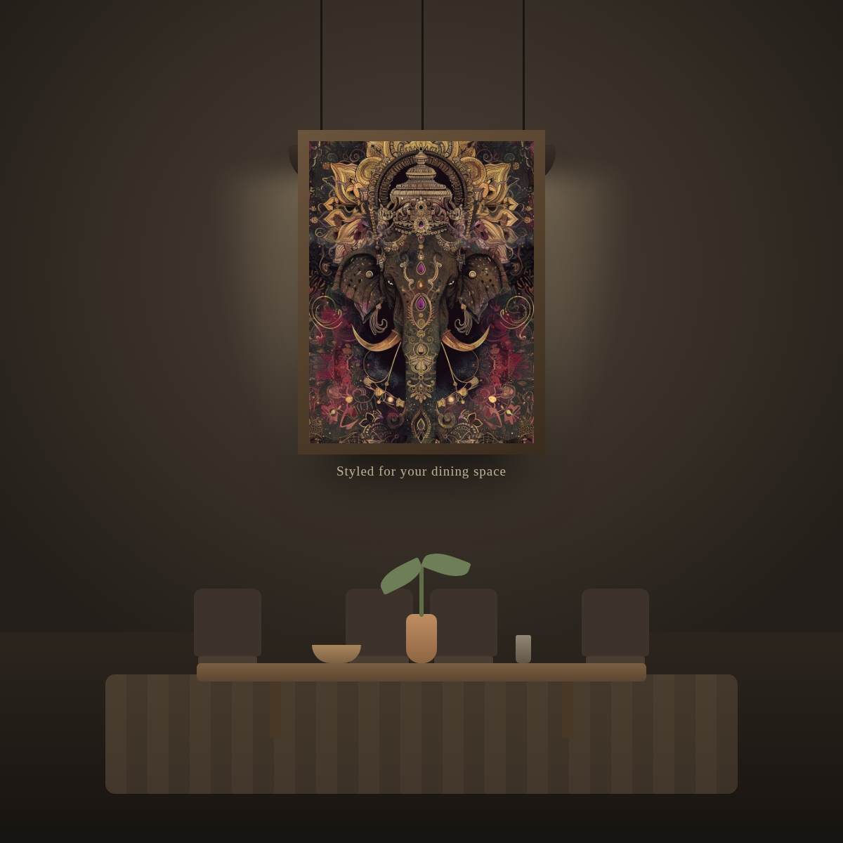 Golden Ganesha Mandala - in a dining room