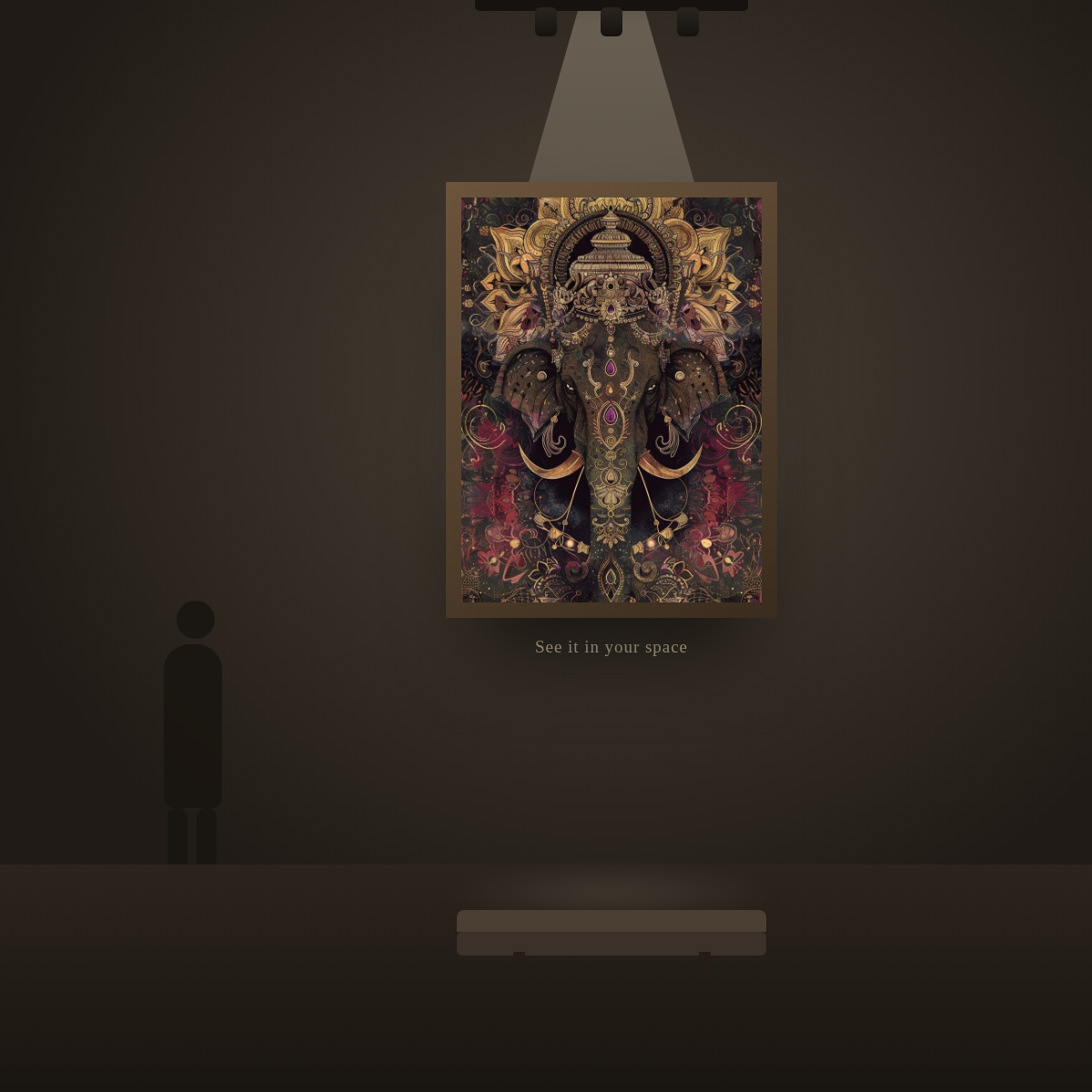 Golden Ganesha Mandala - in a gallery space