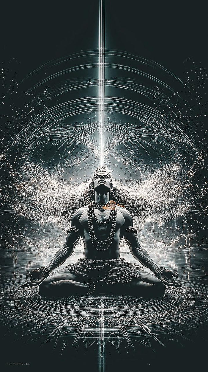 Cosmic Shiva Meditation Canvas – Kundalini Energy Black & White Wall Art