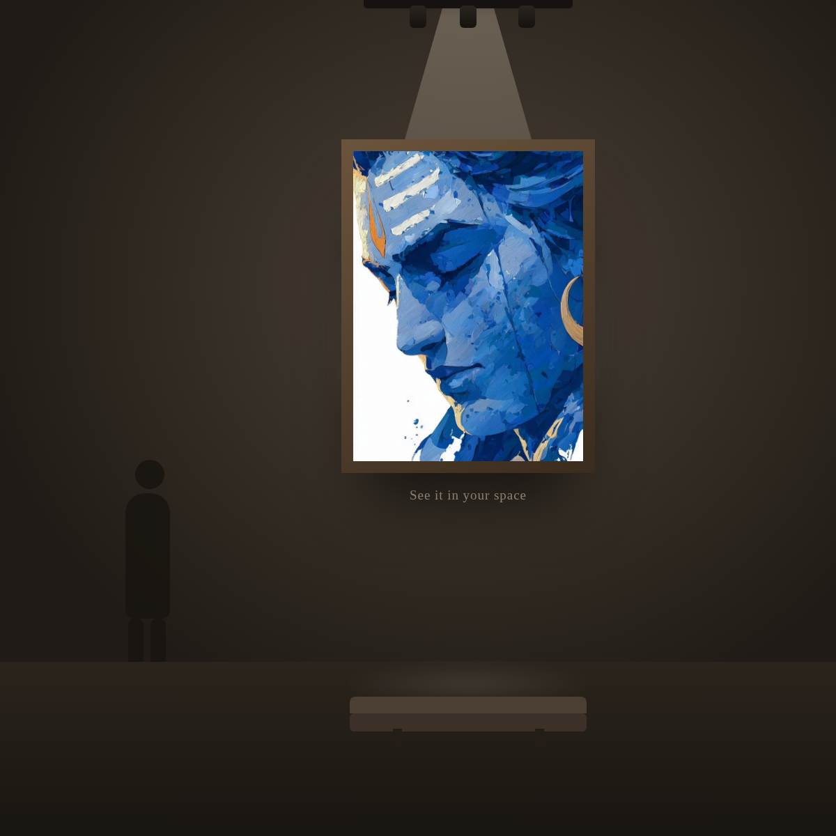 Abstract Blue Shiva Face - in a gallery space