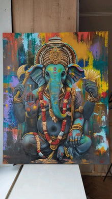 Lord Ganesha Canvas Painting – Colorful Abstract Ganpati Wall Art with Lotus