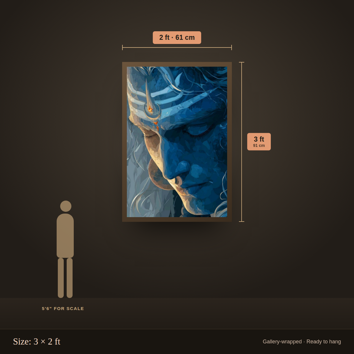 Shiva Face Blue - size guide 3x2 ft