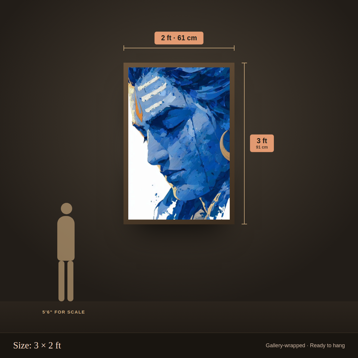 Abstract Blue Shiva Face - size guide 3x2 ft